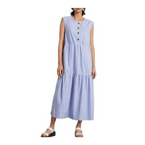 NEW Everlane Tiered Midi Dress Size Large Blue Stripe